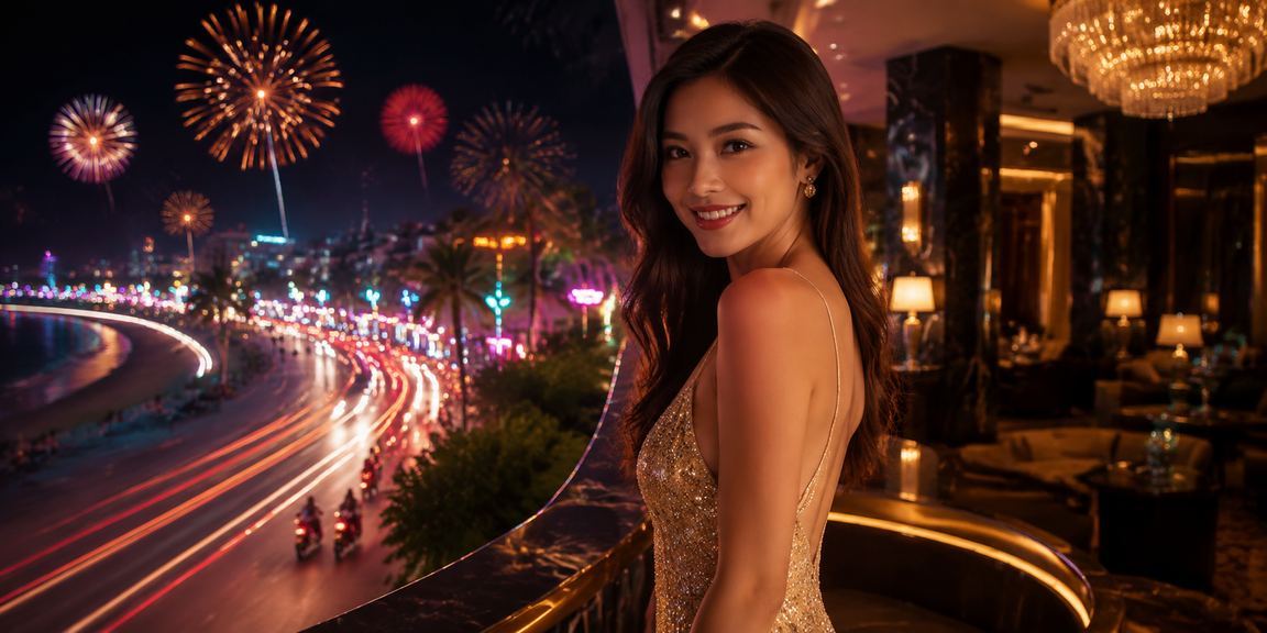 Ánh đèn neon giải trí casino và xổ số tại Mũi Né – không khí sôi động buổi tối