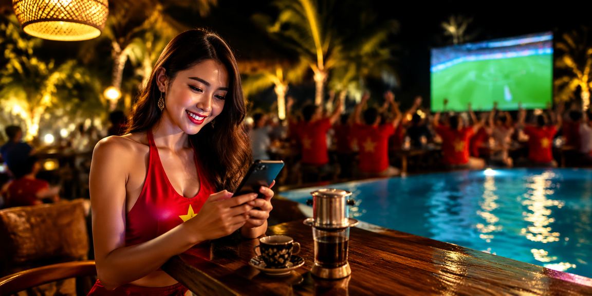 Người dùng tại Mũi Né uống cà phê và tra kết quả xổ số trên điện thoại di động